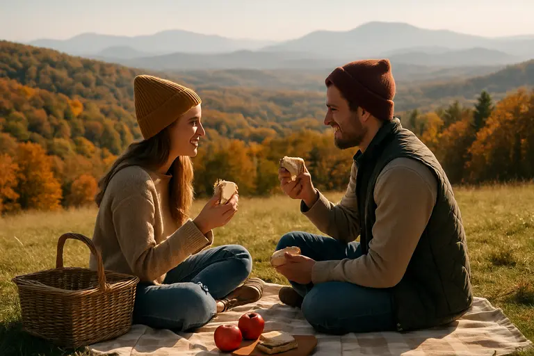 Blue Ridge overlook with layered hills and autumn forest