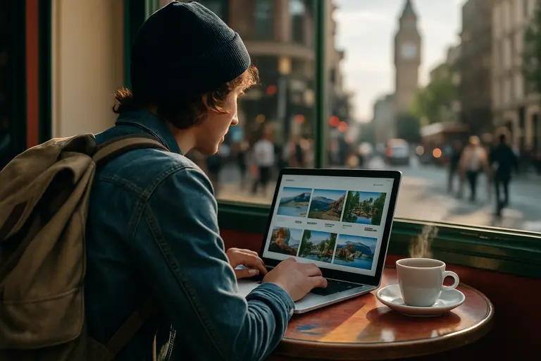 Traveler comparing flight details and dates on a laptop