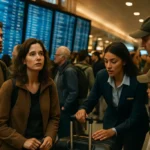 Delta Route Changes shown through travelers checking airport departure boards