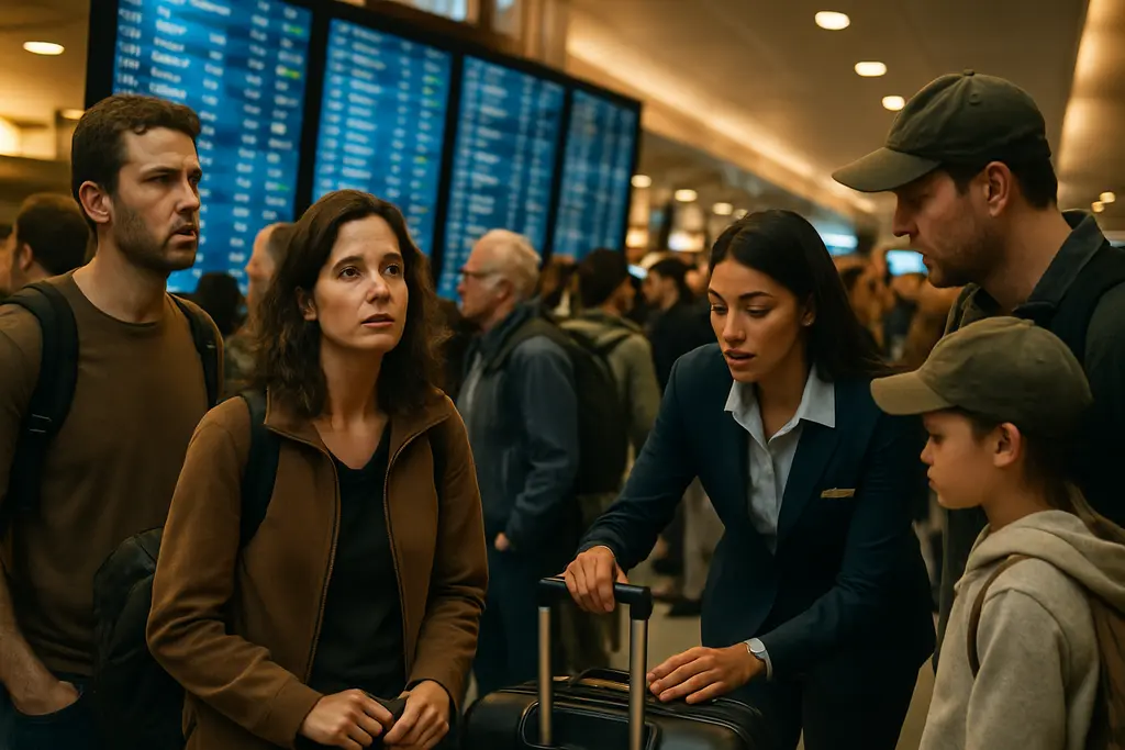 Delta Route Changes shown through travelers checking airport departure boards