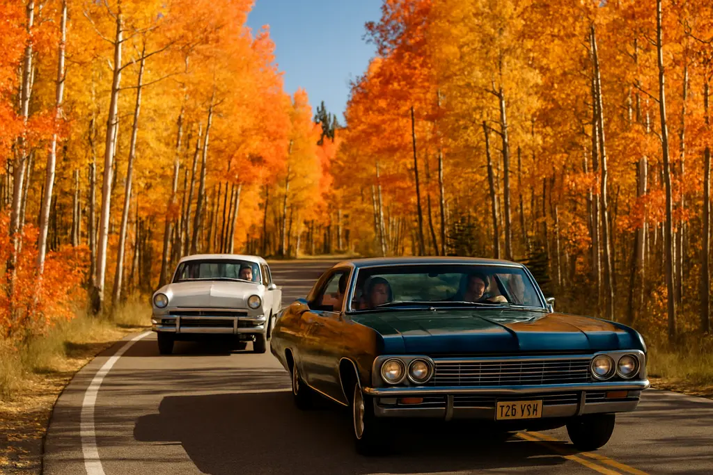 fall scenic drives on a mountain road lined with autumn trees