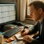 Traveler comparing airline fee disclosures on a laptop before booking a flight