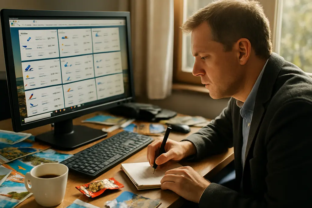 Traveler comparing airline fee disclosures on a laptop before booking a flight
