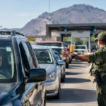 Border Wait Times sign above vehicle lanes at a land crossing