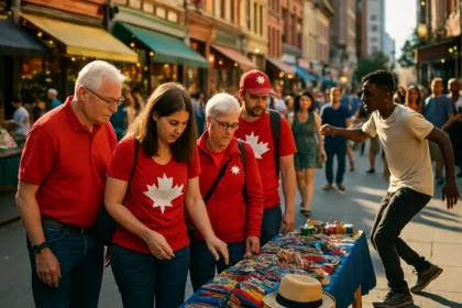 Canadian Visitor Trends reflected in a quiet U.S. border road at sunrise