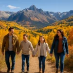 Colorado Fall Foliage along a mountain road with yellow aspens and lower valley trees