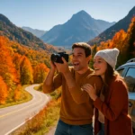 Colorado Fall Foliage on an aspen-lined mountain road in autumn