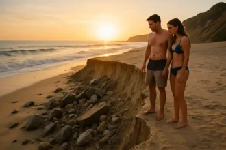 Crystal Cove Beach Access affected by eroded sand near cottages and coastal bluffs