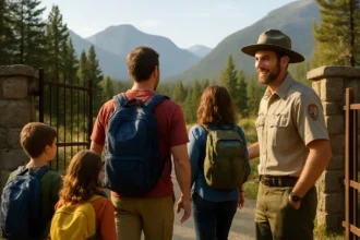 Yellowstone free entrance day visitors approaching a park road in late fall