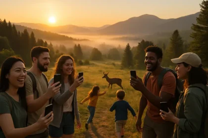 Travelers reading a park map before using free entrance days at a national park gate