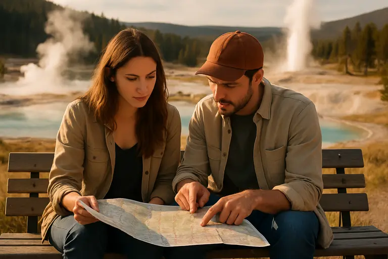 Map and warm clothing prepared for a short Yellowstone outing