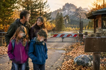 national park closures planning map beside hiking gear and a fall road trip notebook