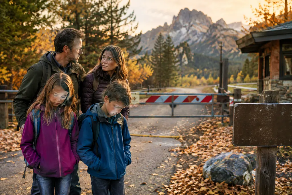 national park closures planning map beside hiking gear and a fall road trip notebook