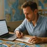 Traveler reviewing online presence reviews before a U.S. visa appointment