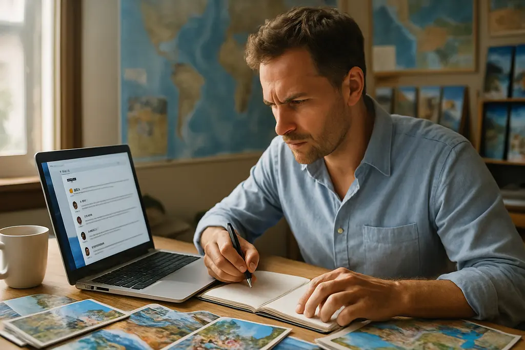 Traveler reviewing online presence reviews before a U.S. visa appointment