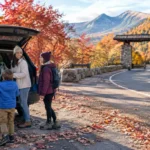 Park weather updates with storm clouds over a canyon road in fall