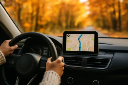 Scenic Driving Day route through autumn trees in Rock Creek Park